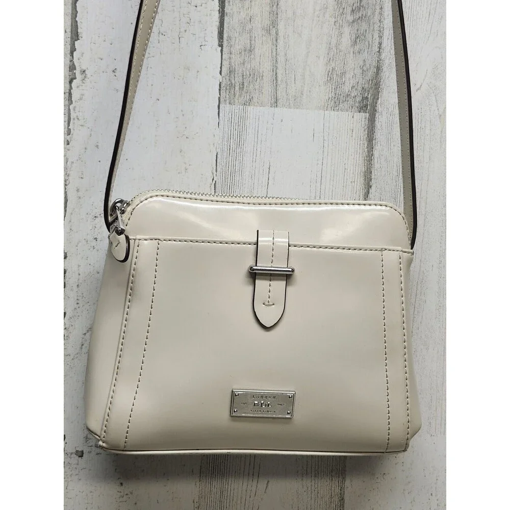 R.L.L Lauren Ralph Lauren Crossbody Bag Cream Small Leather Classic Purse - Picture 1 of 16